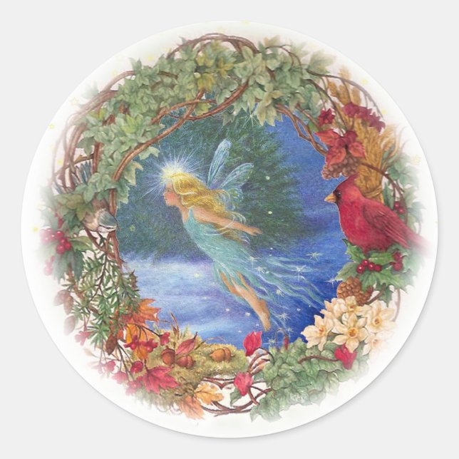 Adesivo Vinheta de Natal Fada ilustrada por magia (Frente)