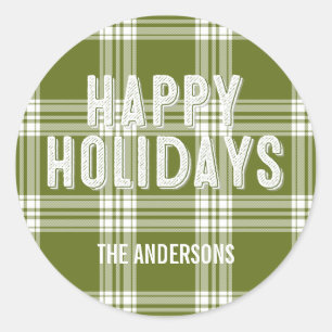 Adesivo Vinheta de Natal Feliz da Xadrez Verde