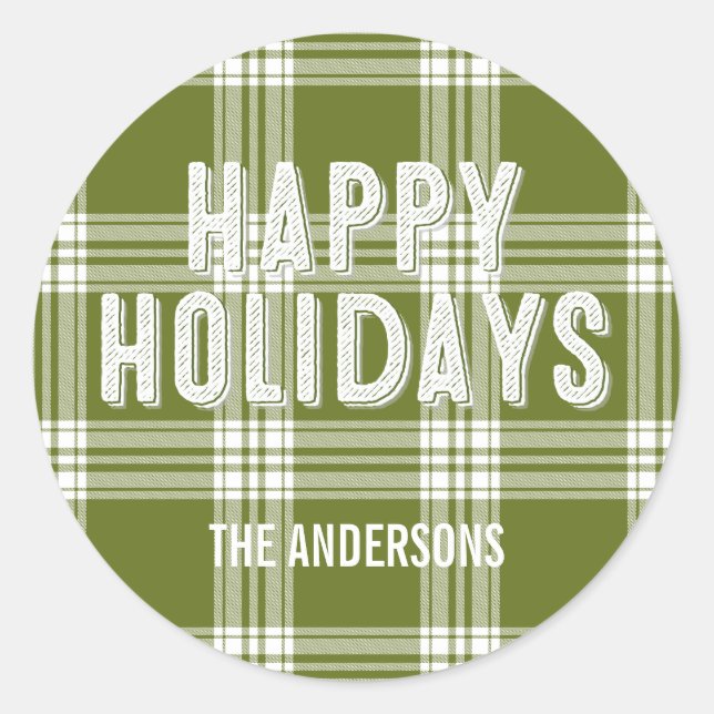 Adesivo Vinheta de Natal Feliz da Xadrez Verde (Frente)