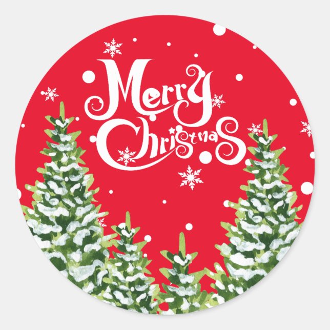 Adesivo Vinheta de Natal Feliz das Árvores de Neve (Frente)