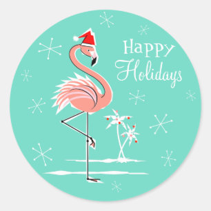 Adesivo Vinheta de Natal Flamingo Happy Holidays