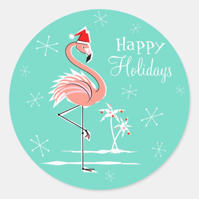Adesivo Vinheta de Natal Flamingo Happy Holidays (Frente)