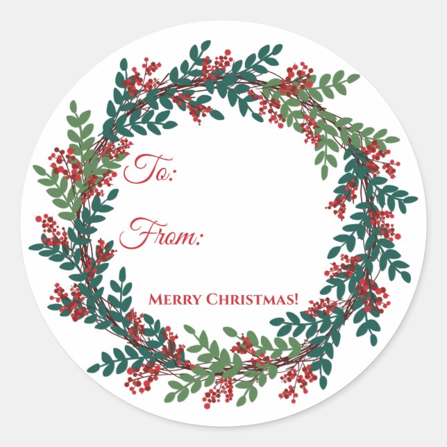Adesivo Vinheta de Natal Green Red Berry Wreath (Frente)