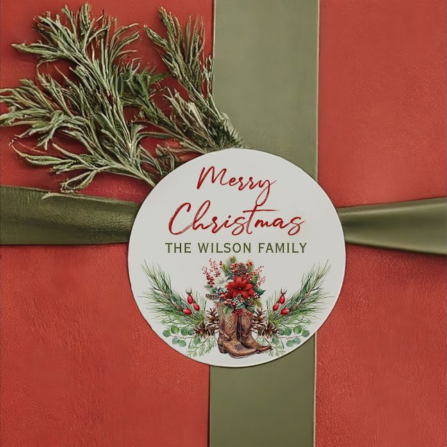Adesivo Vinheta de Natal Merry Cowboy Ocidental (Criador carregado)