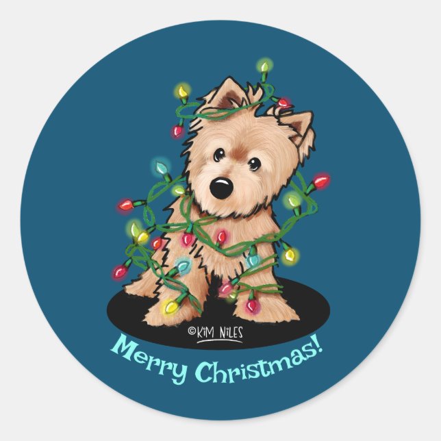 Adesivo Vinheta de Natal Norwich Terrier (Frente)