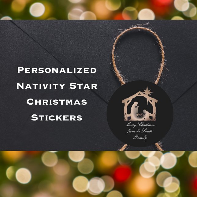 Adesivo Vinheta de Natal personalizada da Natividade Star (Personalized Nativity Star Christmas stickers)