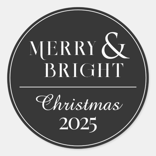 Adesivo Vinheta de Natal Preto Minimalista com Ano (Frente)
