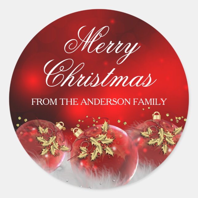 Adesivo Vinheta de Natal Red & Dourado Holly Baubles (Frente)