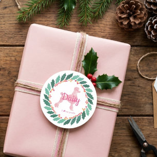 Adesivo Vinheta de Natal Silhouette de Poodle Rosa Persona