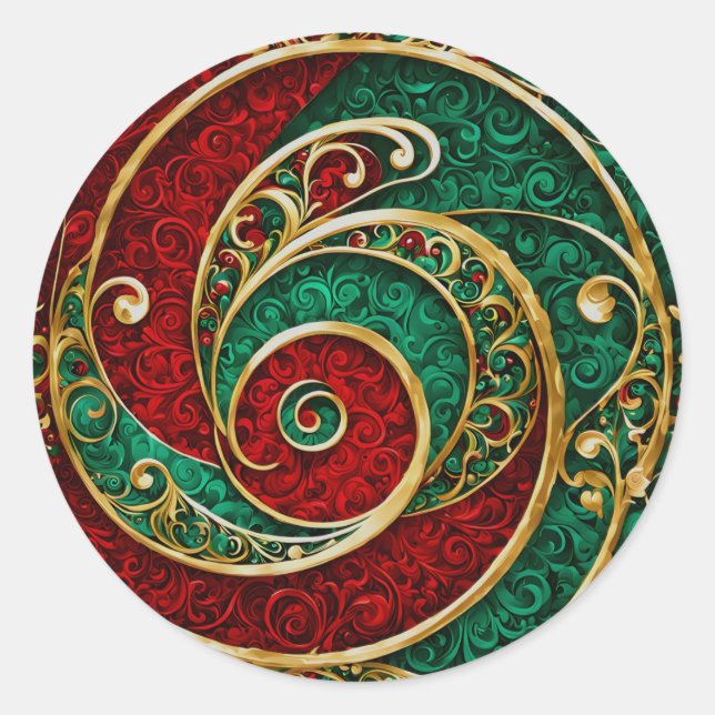 Adesivo Vinheta de Natal Verde Dourado Vermelho (Frente)