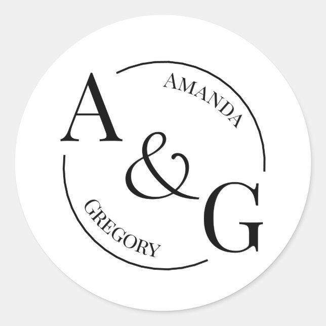 Adesivo Vinheta de nome do minograma preto e branco (Frente)