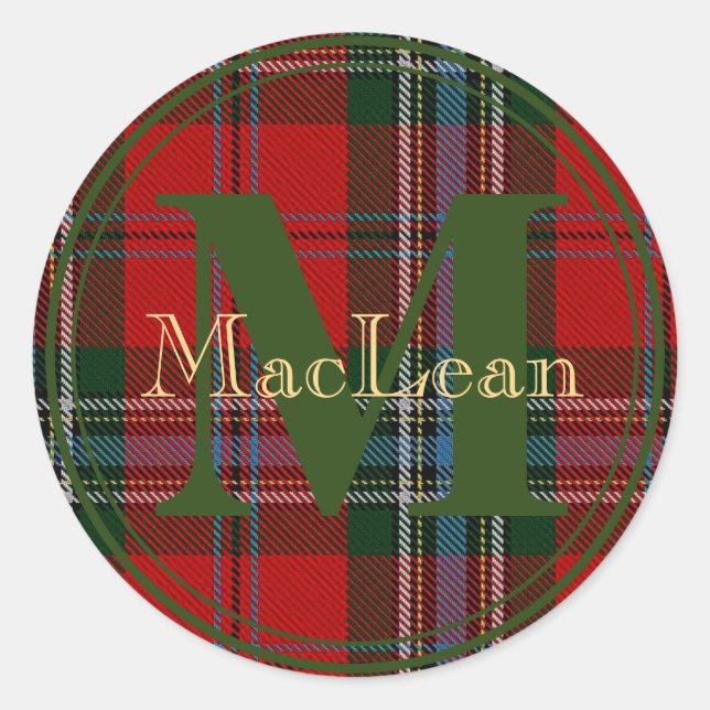 Adesivo Vinheta de nome Dourado do MacLean Tartan da Escóc (Frente)