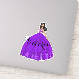 Adesivo Vinheta de Nome Personalizado de Quinceanera Roxo
