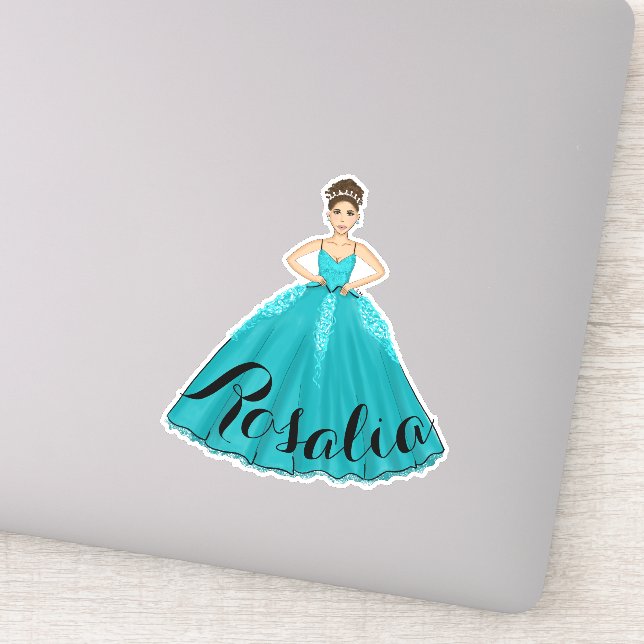 Adesivo Vinheta de Nome Personalizado de Teal Quinceañera (Detalhe)