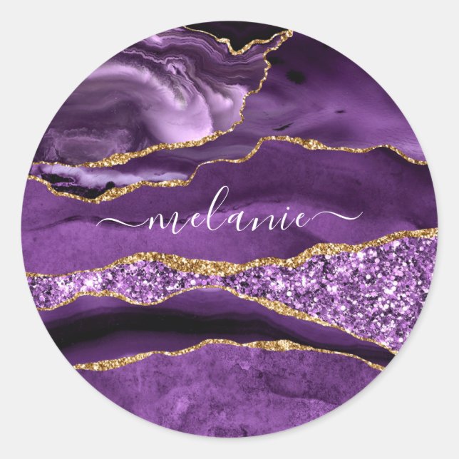 Adesivo Vinheta de Nome Personalizado Glitter Dourado Roxo (Frente)