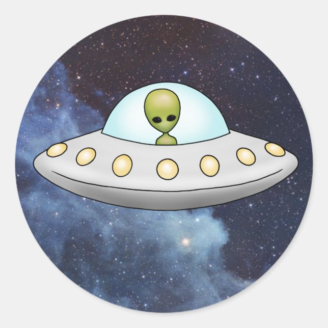 Adesivo Vinheta de OVNI Alienígena de Saucer Voadora (Frente)