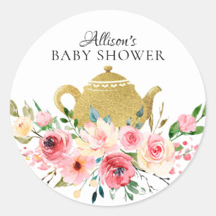 Adesivo Vinheta de Peony Floral Baby Tea Party