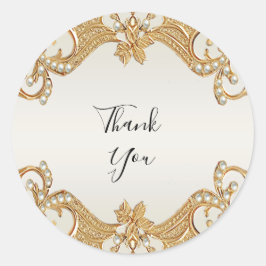 Adesivo Vinheta de Pérolas Brancas do Ornamentado Dourado