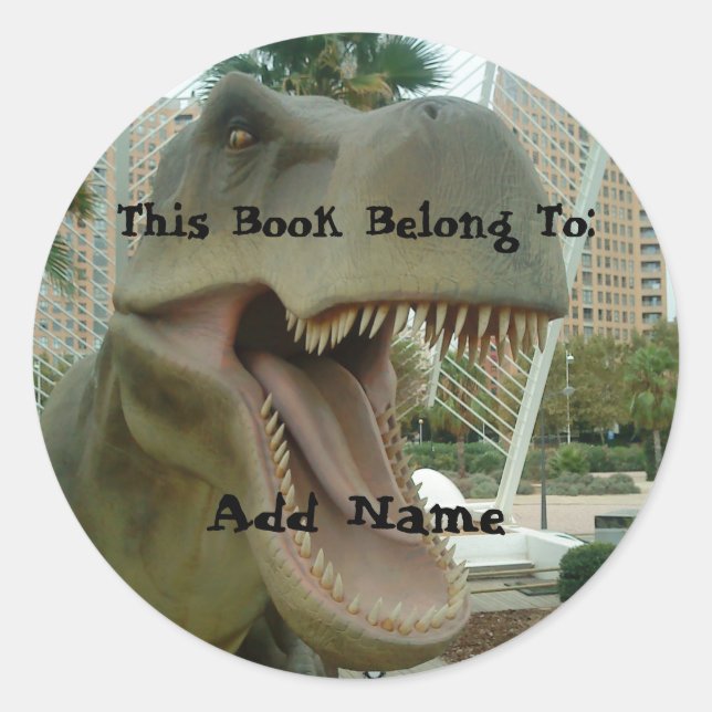 Adesivo Vinheta de Placa de Dinossauro T-Rex (Frente)