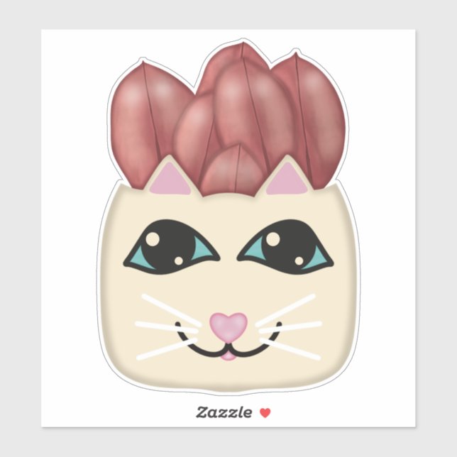 Adesivo Vinheta de Plantador de Borracha Vermelha de Gato  (Folha)