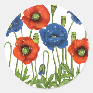 Adesivo Vinheta de Poppies Vermelhas e Azuis