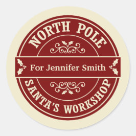 Adesivo Vinheta de presentes de Natal do Polo Norte Vermel