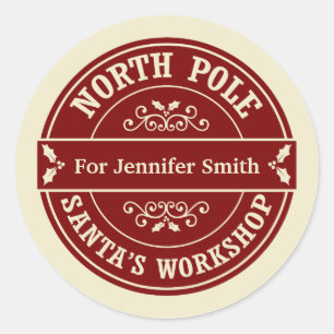 Adesivo Vinheta de presentes de Natal do Polo Norte Vermel