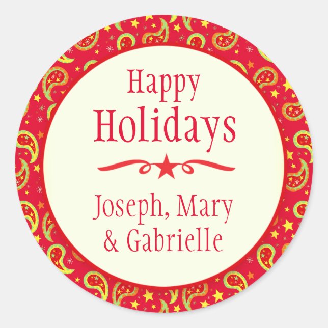 Adesivo vinheta de presentes de Natal paisley vermelho (Frente)