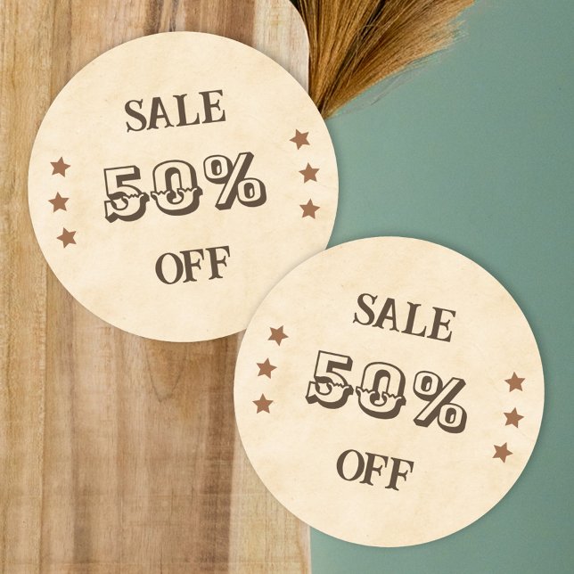 Adesivo Vinheta de promoção de loja marrom ocidental (Criador carregado)