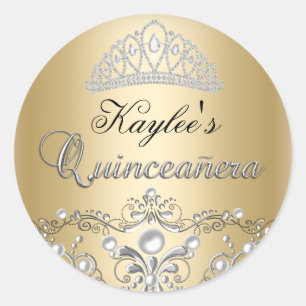 Adesivo Vinheta de Quinceanera, prata e Damasco Dourado