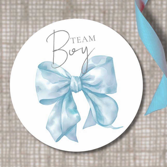 Adesivo Vinheta de Revenda do Gênero do Arco Azul do Team  (Blue Bow Team Boy Gender Reveal Sticker)
