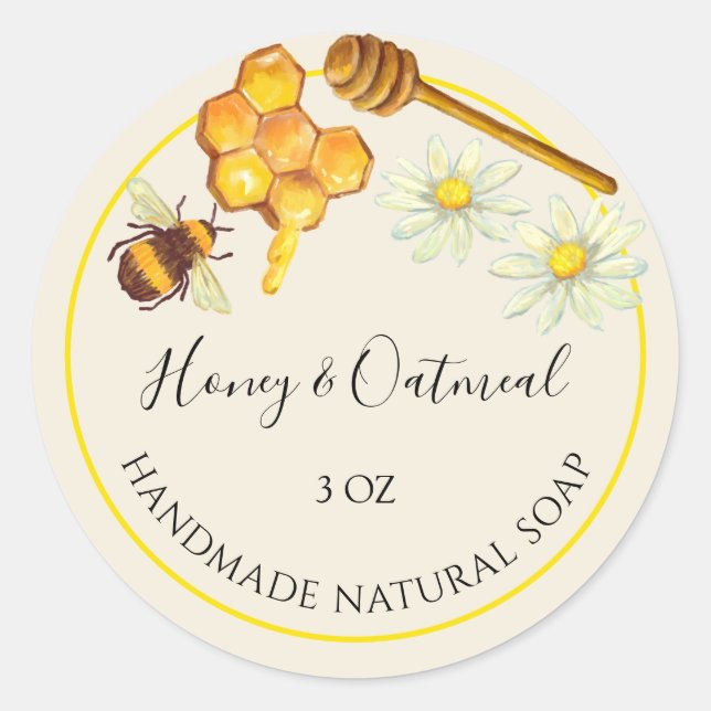 Adesivo Vinheta de sabão artesanal Mel e aveia (Frente)