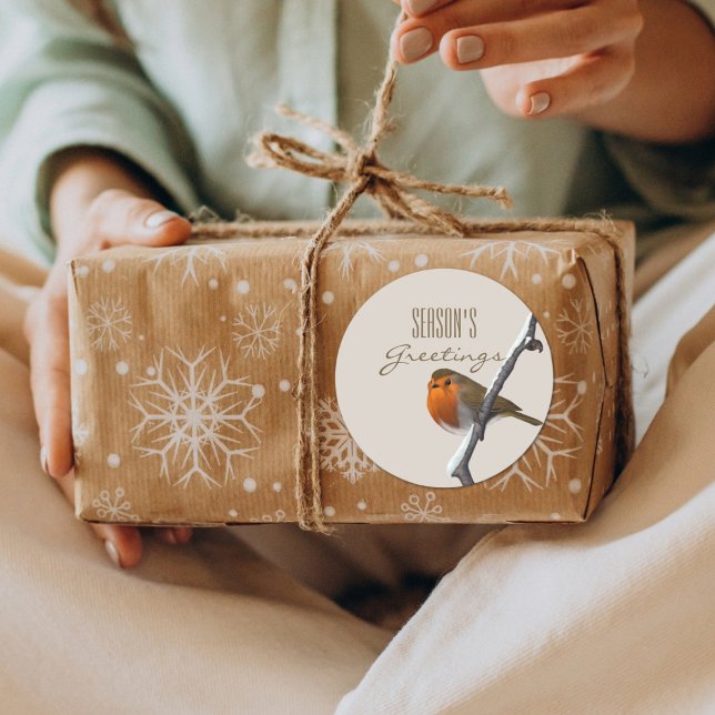 Adesivo Vinheta de saudações de Robin Bird Season (Season's Greetings from Bob the robin)