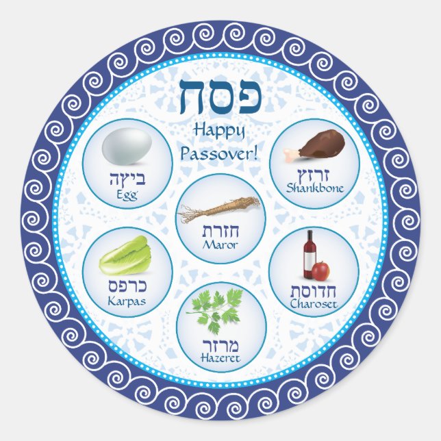 Adesivo Vinheta de Seder de Passover Doente Azul (Frente)