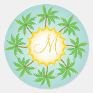 Adesivo Vinheta de Selo de Monograma de Casamento Tropical
