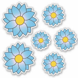 Adesivo Vinheta de Tamanho Múltiplo da Flor Azul Ilustrada
