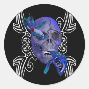 Adesivo Vinheta de Tatuagem de Caveira e Dragão