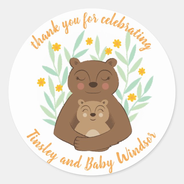 Adesivo Vinheta de Texto Personalizada do Bebê e Urso-Bebê (Frente)