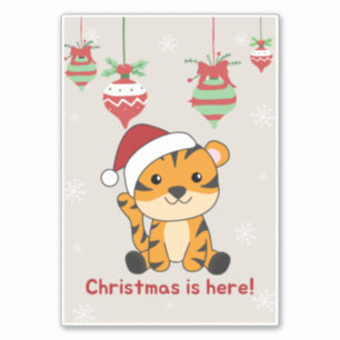 Adesivo Vinheta de Tigre de Natal para Animais de Inverno