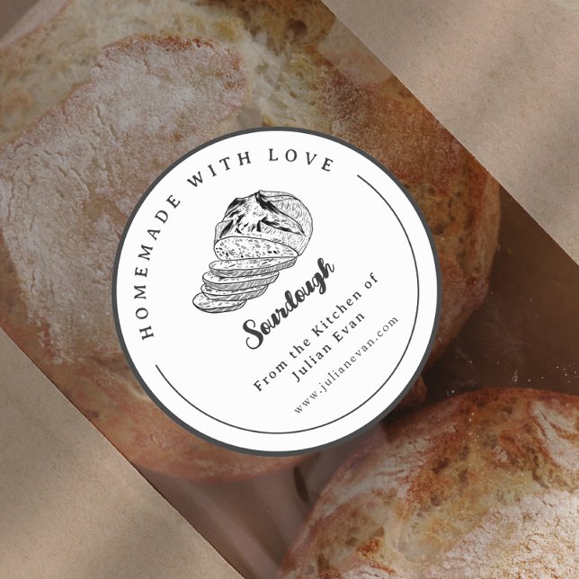 Adesivo Vinheta de tripa branca e preto simples (Simple Black and White Homemade Sourdough Sticker)