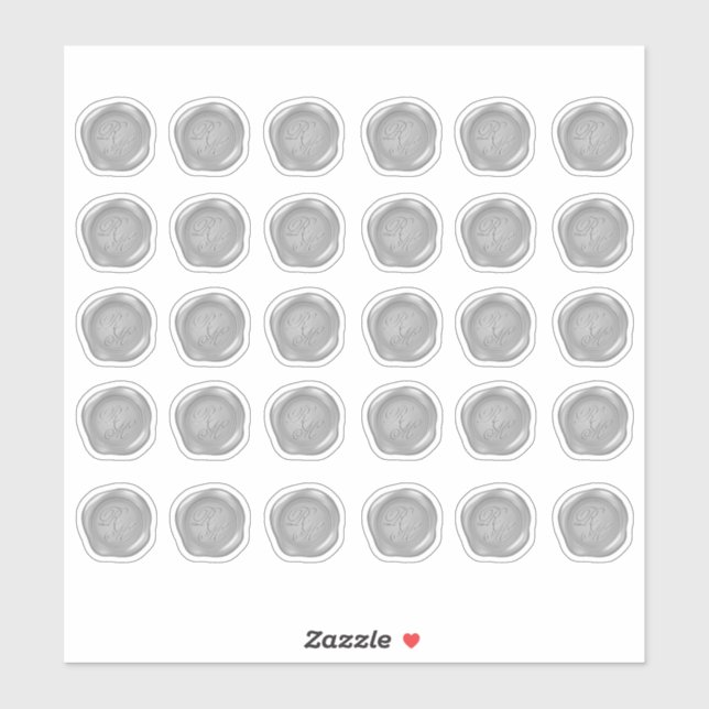 Adesivo Vinheta de vedações de cera de prata monogramada (Folha)