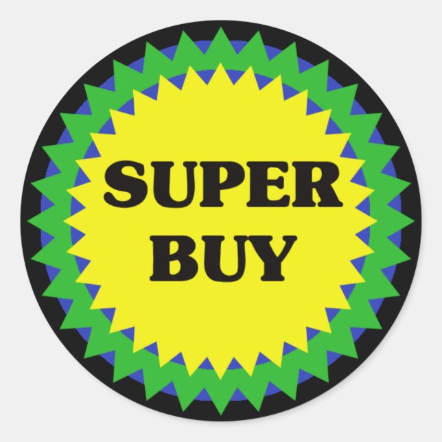 Adesivo Vinheta de venda a retalho do COMPRAR SUPER (Frente)
