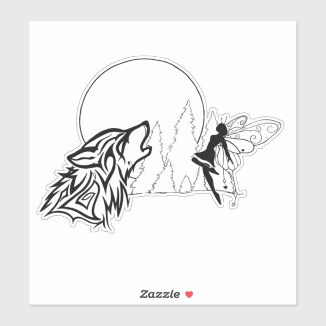 Adesivo Vinheta de vinil com corte personalizado de lobo e (Folha)