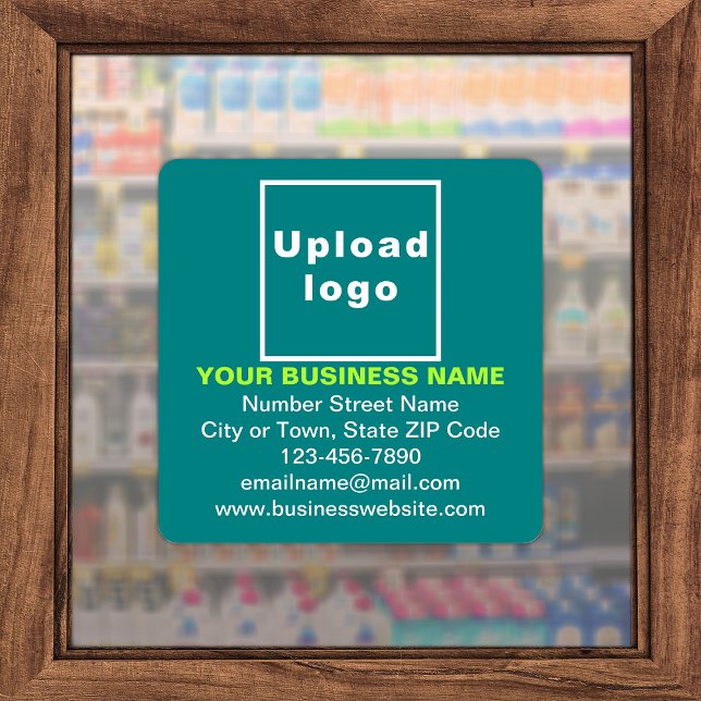 Adesivo Vinheta de vinil quadrado verde-alta (Advertise your business. Your business brand on teal green square vinyl sticker.)