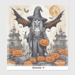 Adesivo Vinheta de vinilo do Halloween com esqueleto alado