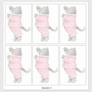 Adesivo Vinheta de vinilo PINK PAJAMAS CAT 14"X14"