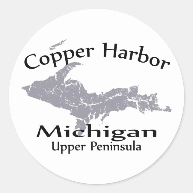 Adesivo Vinheta Design do Mapa do Cobre Harbor Michigan (Frente)