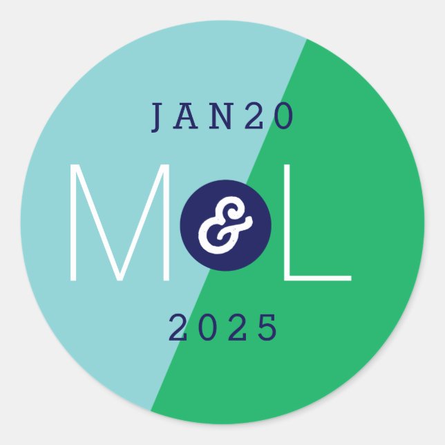 Adesivo Vinheta Dinâmica Duo Moderno de Casamento Monogram (Frente)