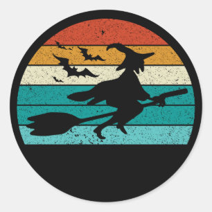 Adesivo Vinheta do Dia das Bruxas de Bruxas Voadoras Retro
