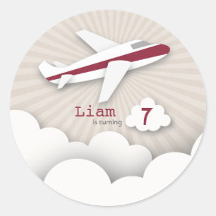 Adesivo Vinheta do Partido de Aniversário do Avião Vermelh